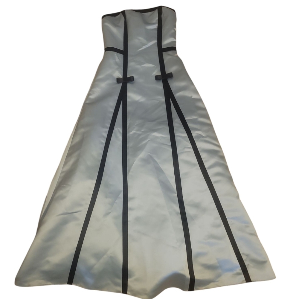 SCOTT MCCLINTOCK vintage baby blue black bow tie satin prom dress coquette 6 - Picture 2 of 10